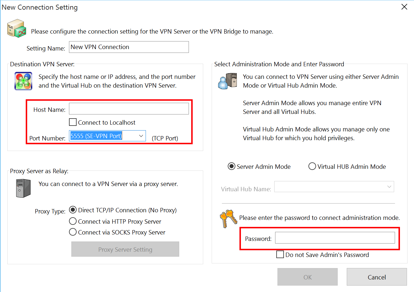 New Connection Setting